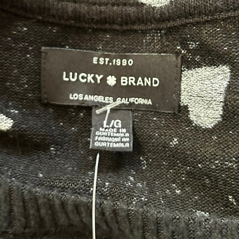 Lucky Brand Heart Print Fuzzy Sweater Womens Large Black Pink NWT Cozy Soft - Picture 4 of 5